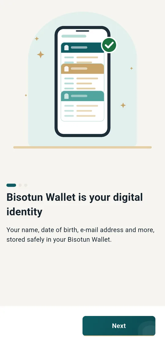 Real screenshot of the Bisotun Wallet app: the welcome screen